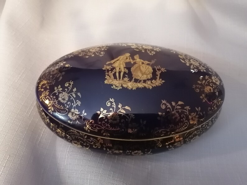 Limoges France Cobalt Blue Trinket Box Etsy