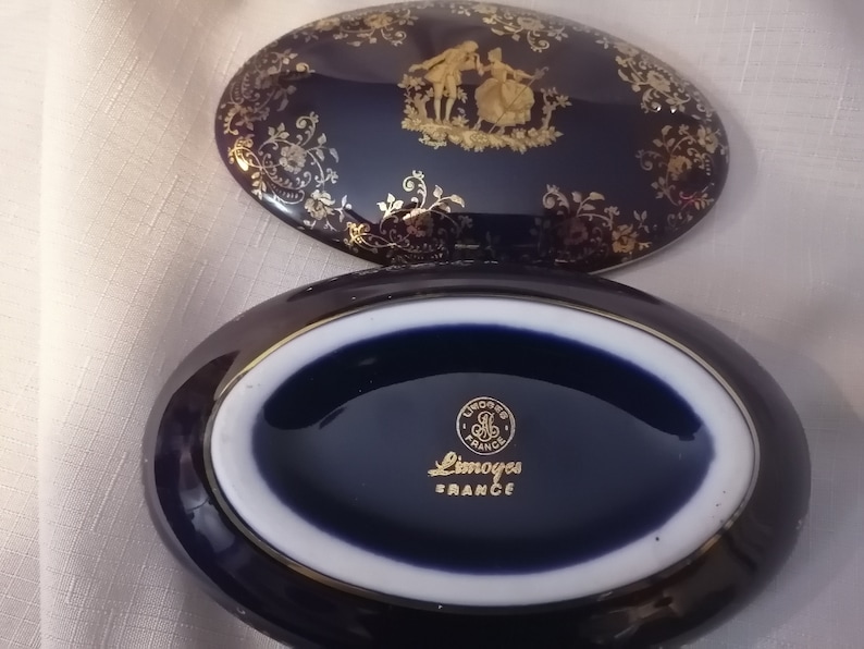 Limoges France Cobalt Blue Trinket Box Etsy