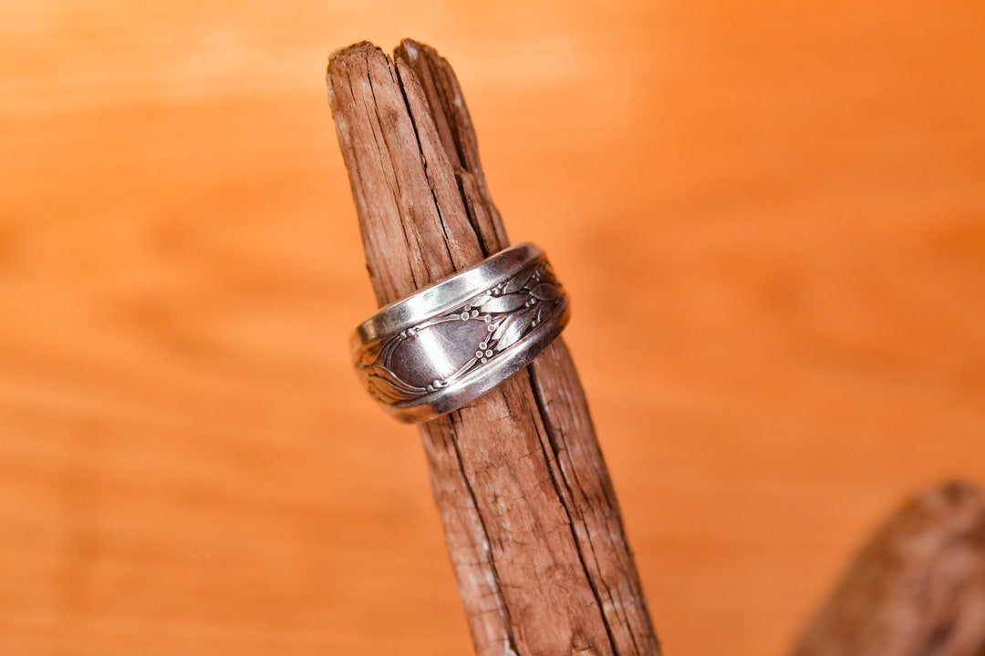 Silver Spoon Ring With Leaf Design Etsy