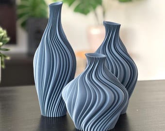 Set of 3 wavy vases | modern and watertight design | Available un multiple colors