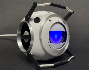 Wheatley de Portal - Modèle imprimé en 3D avec éclairage LED et paupières mobiles - Réplique de jeu vidéo - Miniature de Valve - Cadeau de jeu vidéo