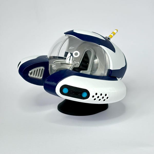 Seamoth from Subnautica - 3D printed model with visible interior and display stand - Unknown Worlds video game miniature