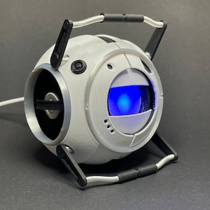Portal Wheatley Figure – 3D Printed Model with LED Light – Moving Eyelids – Gamer Gift – Valve Miniature – 8cm Desk Decor