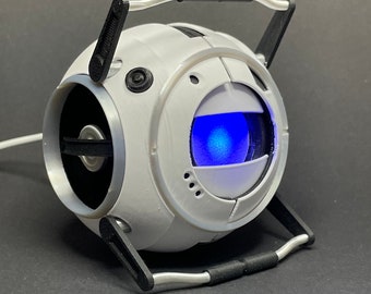 Wheatley de Portal - Modèle imprimé en 3D avec éclairage LED et paupières mobiles - Réplique de jeu vidéo - Miniature de Valve - Cadeau de jeu vidéo