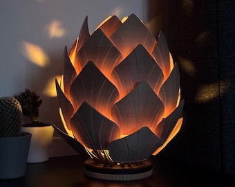 Interactive pinecone lamp | RGB lamp inspired by nature | Handmade ambient light with moving leaves and remote control