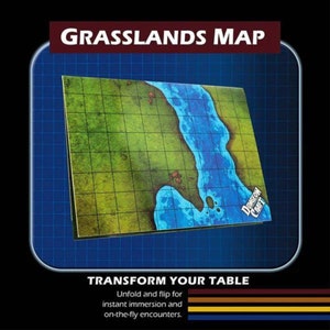 Mapa de Batalha de Grasslands – Terreno Laminado em Grade para RPGs de Fantasia – Apagamento a Seco/Úmido 24x33