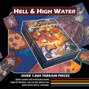Dungeon Craft – Libro di ambientazioni Hell and High Water per giochi di ruolo fantasy – Oltre 1000 pezzi cancellabili a secco/bagnato