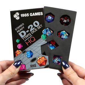 Plasmic Punch Resin Dice Set: Sharp Edge DnD RPG - VHS Retro Box