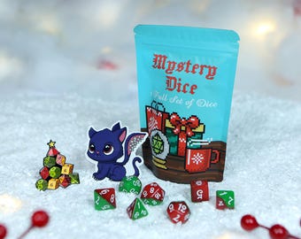 Festive Mystery Polyhedral Dice Set - Holiday RPG Gift Pack for DnD Collectors