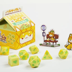 パイナップルキャットダイス – トロピカルダンジョンズ＆ドラゴンズ 樹脂製ダイスギフト | かわいい牛乳パックダイスセット