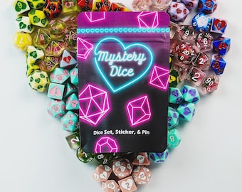 Romantic Mystery DnD Dice Set, Enamel Pin Sticker for TTRPG, D&D, Valentine’s Day, Collector Gift