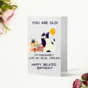 Biglietto di buon compleanno/Biglietti d'auguri/Sei vecchio! /Sono terribilmente in ritardo, tesoro! /Carte gatto/Cartolina divertente