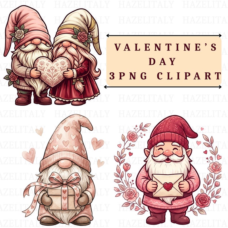 Valentine Gnomes PNG Clipart Set, Love Gnome Illustrations, Valentine’s ...