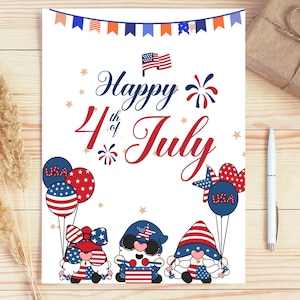 Feliz tarjeta del 4 de julio, tarjeta imprimible, tarjeta digital, tarjeta de felicitación, tarjeta del 4 de julio, Día de la Independencia, Día de los Caídos