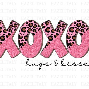 Hugs and Kisses Valentine&#39;s Day| XOXO Sublimation PNG| Love Valentine|  Cute Leopard Pattern Valentine&#39;s Day| Digital Download| VDay Gift