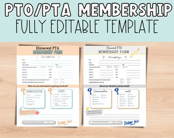 PTA Membership form fully editable template.