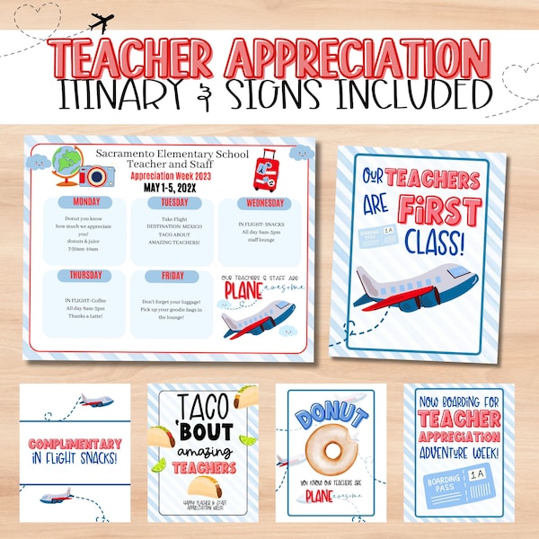 Plane Awesome Teacher Appreciation Itinerary | Teacher Appreciation week Travel theme