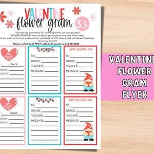EDITABLE Valentine's Day Flower Gram Flyer,  Flower Gram fundraiser flyer for PTA. Kindness gram School fundraiser. PTO Event Editable flyer