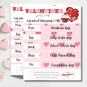 Valentines Spirit week school flyer. Festive spirit week PTO flyer. Editable Pta flyer for school fundraiser. Spirit week planner.