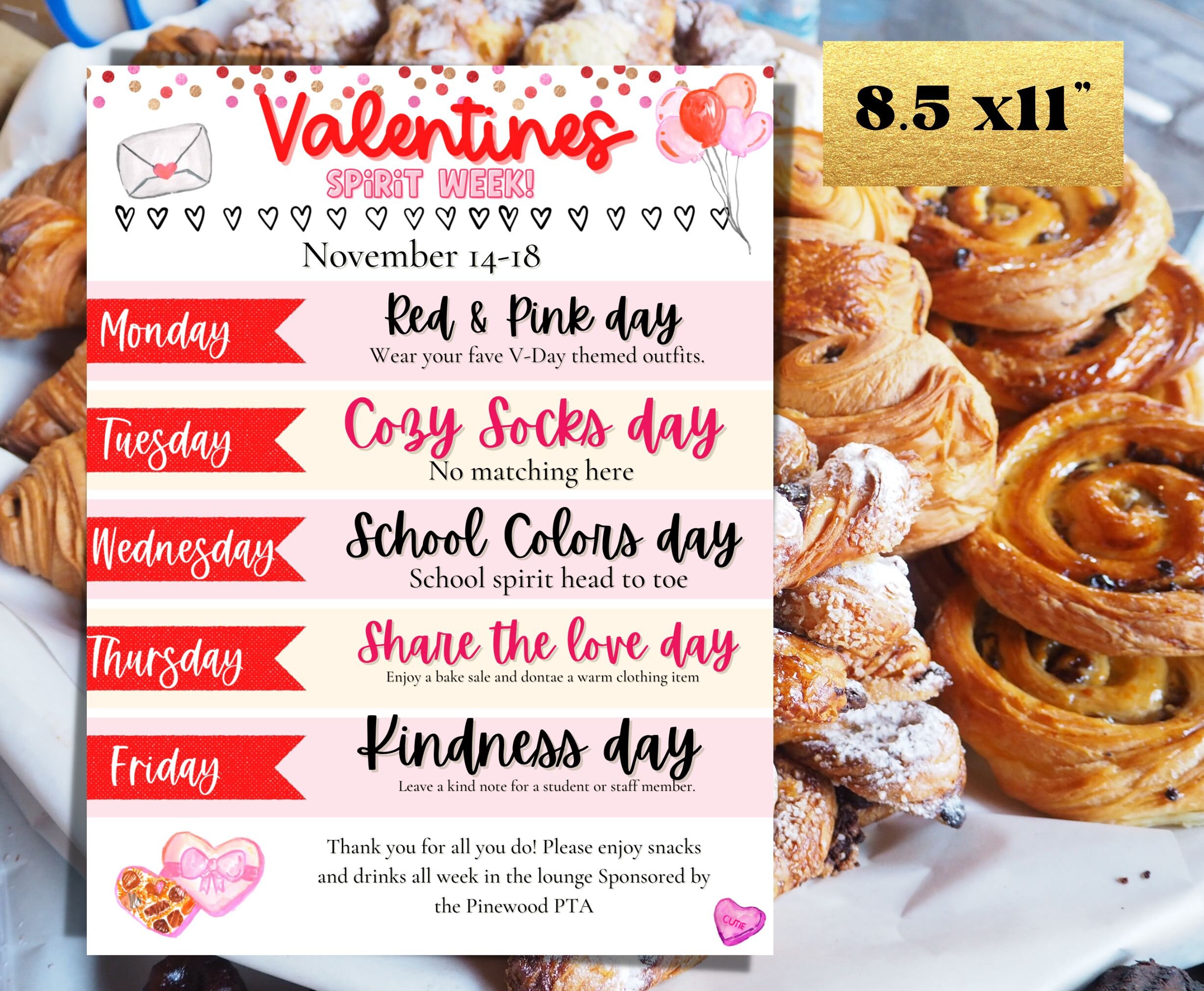 Valentines Spirit week school flyer. Festive spirit week PTO