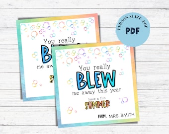 End of year Personalized Summer Bubble Tag 2.5"for class