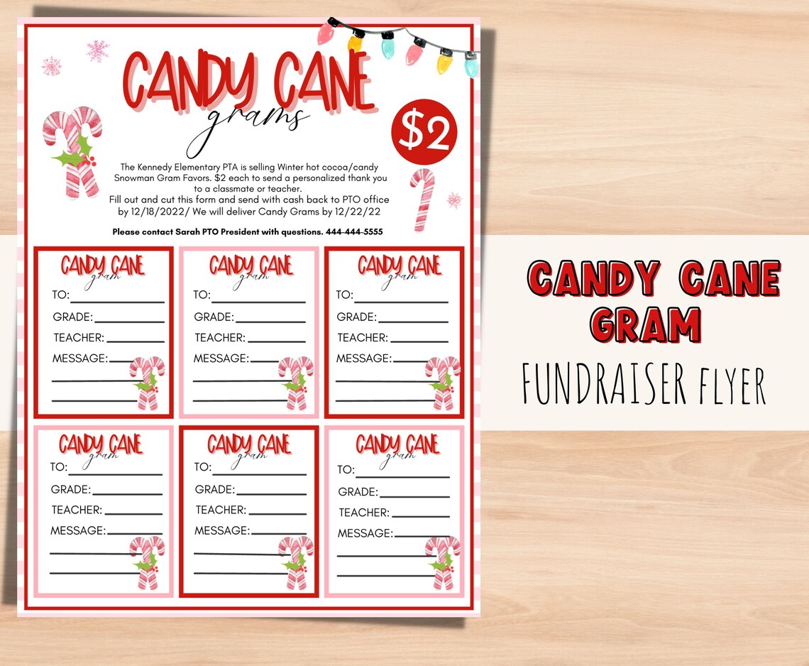 Candy Cane Fundraising Flyer for PTA. Pastel Holiday School Fundraiser