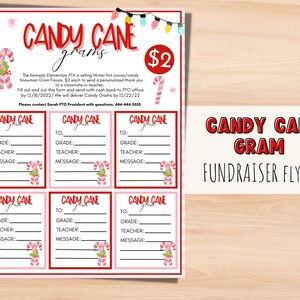 Candy Cane fondsenwervingsflyer voor PTA. Inzamelingsactie voor Pastel Holiday School. PTO-evenement bewerkbare flyer. Bewerkbare inzamelingssjabloon.