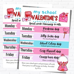 Valentines  Spirit week school flyer. Festive spirit week PTO flyer. Editable Pta flyer for school fundraiser. Spirit week planner.
