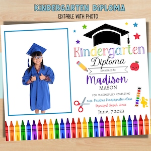 Bearbeitbares Kindergartendiplom mit Foto, personalisiertes Abschlusszertifikat