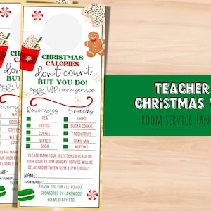 Christmas Holiday VIP room service Teacher & Staff appreciation template. Christmas Editable Door Hanger. PTO PTA Template.