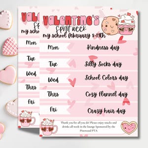 Valentines Spirit week school flyer. Festive spirit week PTO flyer. Editable Pta flyer for school fundraiser. Spirit week planner.
