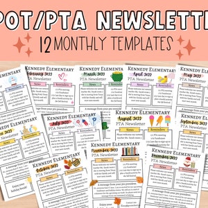 Yearly PTO/PTA NEWSLETTER editable template. Printable flyer for school.