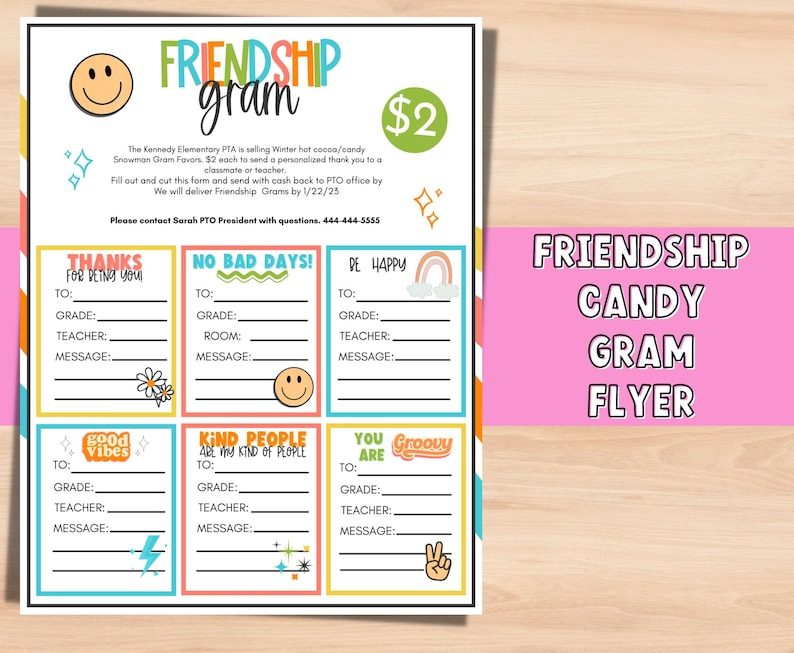 Summer Candy Gram Friendship Candy Gram Candy Fundraising Flyer for PTA