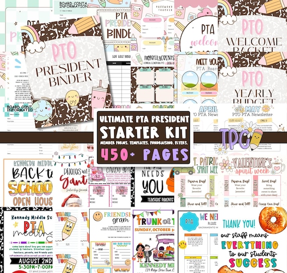 PTA BINDER | Pto president | Spirit week flyers | Candy gram | President Starter Binder Kit| School PTO Organization Templates