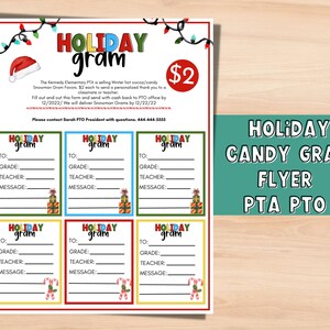VAKANTIE snoep fondsenwerving flyer voor PTA. Candy Cane gram Holiday School-inzamelingsactie. PTO-evenement bewerkbare flyer. Bewerkbare inzamelingssjabloon.