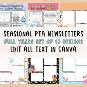 Yearly PTO/PTA NEWSLETTER editable template. Printable flyer for school.