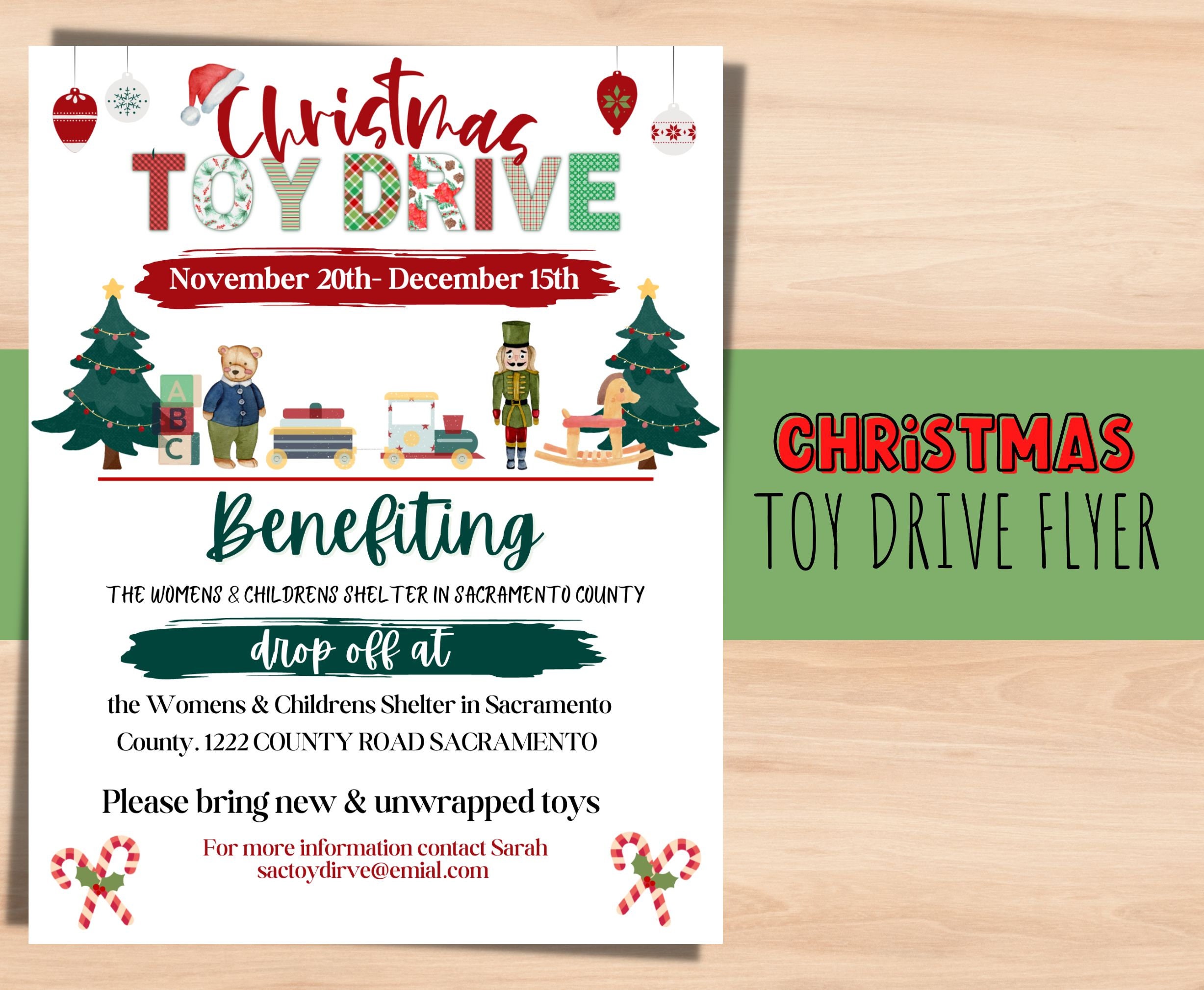 Editable Toy Drive Flyer. Holiday Toy Drive Template. Christmas Toy