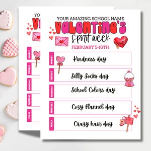 Valentines Spirit week school flyer. Festive spirit week PTO flyer. Editable Pta flyer for school fundraiser. Spirit week planner.