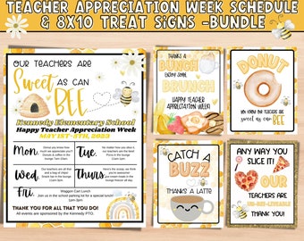 Bee Teacher Appreciation itinerary & treat Signs. Sweet as can bee teachers. Teacher appreciation week 2023 Staff appreciation. Teacher gift