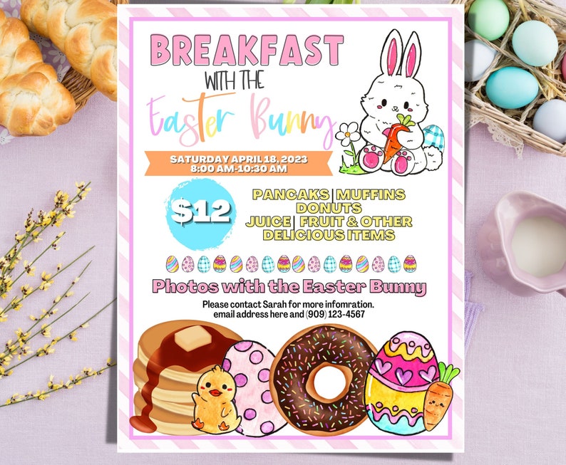 Editable Breakfast With the Easter Bunny Spring Flyer. Easter Etsy