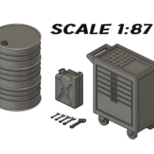 3D Model in 1:87 Scale Barrel Can Tools Diorama Model Railway