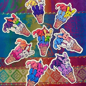 Pride Icecream Bunny Pile Glossy Stickers