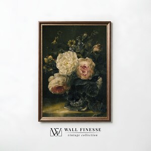 Pintura vintage de flores melancólicas / Pintura al óleo floral oscura / Impresión vintage apagada / Impresión digital imprimible