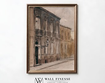 Vintage Paris Street Print | Neutral Architecture Cityscape Watercolor Painting | Printable Digital