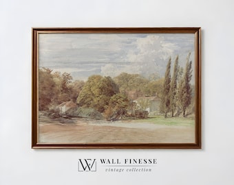 Pintura de paisaje de acuarela impresionista apagada / Impresión de arte europeo vintage l Impresión digital imprimible