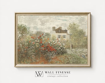 Pintura al óleo de jardín / Arte mural de rosas / Impresión vintage de verano / Impresión digital imprimible