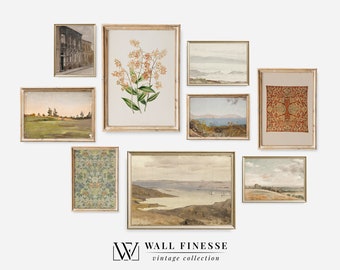 Printable Vintage Gallery Wall Art SET | Antique Prints Warm Aesthetic Decor DIGITAL | Set of 9 | Digital Download