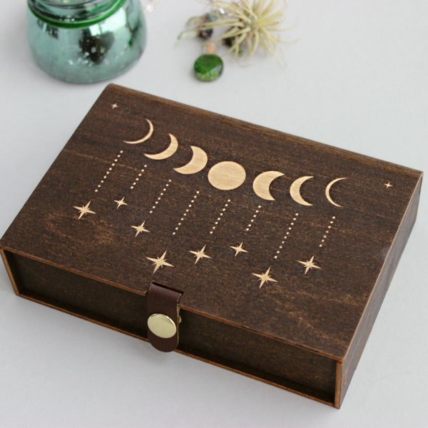 Moon phases Crystal or Tarot box. Wiccan keepsake / altar box