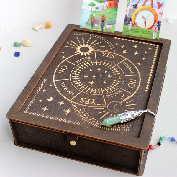 Largest tarot box for multiple tarot card decks storage with Tarot holder display and a Pendulum board