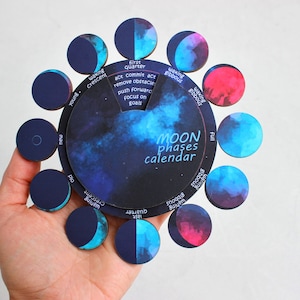 Perpetual lunar calendar. Moon calendar moon phases meanings / lunar cycle calendar with magnet. Birthday gifts for her / Wiccan gifts